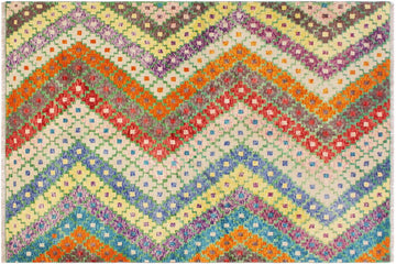 handmade Geometric Balouchi Blue Orange Hand Knotted RECTANGLE 100% WOOL area rug 6' x 8'